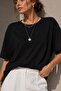 Riva Unisex 100% Cotton Thick Textured Oversize Fit Round Neck T-Shirt Black - 3