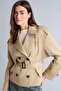 Water Repellent Regular Fit Smoking Collar Double Breasted Belted Twill Short Trench Coat H1615Ax26Au - 3