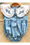 Baby Girl Floral Embroidered Ruffle Hat Summer Denim Overalls - 4