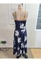 Women's Rope Strap Double Breasted Collared Patterned Midi Single Jersey Dress with Belt at the Waist - 7