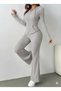Women's Long Sleeve Hooded Front Zipper Ribbed Knit Blouse and Pants Double Suit - 4