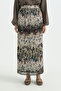 Patterned Chiffon Pleated Skirt with Elastic Waist - Brown - 2