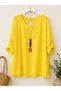 Italian Linen Textured Oversized Blouse with Pendant – Crew Neck, Batwing Sleeves, Casual Chic Women's Blouse - 3