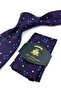 Navy Blue Claret Red Motif Patterned Classic Tie with Handkerchief Kk13923 - 2