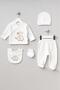 100% Cotton Elephant Patterned 5 Piece Newborn Hospital Discharge Bodysuit Set Ecru Bbtf.Ekr.20066.03