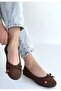 Cear Brown Leather Powder Suede Ballerina Shoes - 2