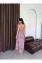 Women's Dusty Rose Shawl Patterned Shoulder-Tie Backless Long Dress - 5