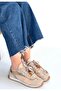 Riaf Beige Leather Lace-Up Sneakers