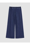 Navy Blue Elastic Waist Wideleg Women's Jean Trousers - 3