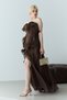 Brown Strapless Flounced Slit Chiffon Evening Dress - 3