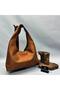 Women's Tan Brown Suede Shoulder Bag Multi-Compartment Large Size Casual Hobo Bag - 2