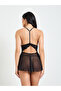 Black Lace Babydoll with Brief Set - 4