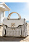 Beige Tweed Look Handbag with Swan Detail