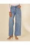 Women Blue Wide Leg Belted Jeans