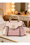 Pink Tweed Look Handbag with Swan Detail - 4
