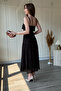 Strappy Chest Detail Glittery Midi Floral Patterned Brown Dress - 4