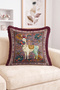 Ethnic Border Patterned Fringed Throw Pillow Cover with Floral Llama Figure - Bohemian Tassel Pillowcase