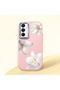 Samsung Galaxy A25 Compatible Case Camera Protector Pink Silicone Couple Phone Case with Floral Pattern
