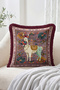 Ethnic Border Patterned Fringed Throw Pillow Cover with Floral Llama Figure - Bohemian Tassel Pillowcase - 2