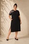 Women's Plus Size Front Back Shoulder Butterfly Laser Cut Stone Detail Double Slit Pocket Stretchy Midi Length Short Sleeve Dress - 8