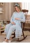 New Season Blue Stylish Lace Detailed Buttoned Design Short Sleeve Maternity Maternity Dressing Gown Pajama Set - 5