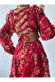 Women's Red Mini Dress V-Neck Floral Patterned Ruffled Backless Poplin - 4
