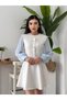 Women's White Mini Dress with Baby Collar, Lace Detail, Long Sleeves, Flared - 2