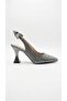 Royal Women's Leather Short Goblet Heel Pointed Toe Open Back Bow Detail Heeled Shoes - 7