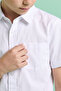 Solid Shirt with Classic Collar and Short Sleeves - 5