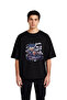 Cartoon Man Motorcycle Line Art Printed Men's Oversize T-Shirt