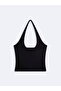 Halter Neck Crop Black Tank Top - 2