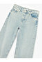 Cotton Regular Fit Wide Leg Stoned Denim Trousers - Wide Leg Jeans - 6