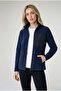 Women's Navy Blue Comfortable Fit Full Zipper Thick Outdoor Fleece Jacket with Front Pockets - 2