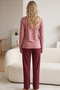 Dried Rose Patterned Buttoned Cotton Lycra Knitted Pajama Set26240348 - 3