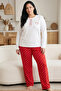 White Patterned Embroidered Cotton Lycra Large Size Oversized Knitted Pajama Set26240872 - 2