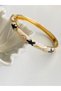Steel Bracelet - Black Flowers and Cream Mineral Yellow Vine Pattern Clamp Bracelet - 8