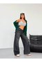 Women's Folded Waist Anthracite Baggy Fit Jean Trousers High Waist Wide Leg Denim - 6