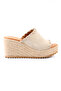 Genuine Leather Beige Suede Padded Straw Heeled Women's Slippers - Z708
