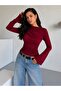 Women's Burgundy Degaje Collar Draped Long Sleeve Blouse