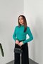 Women's Green High-Necked Hair Knit Patterned Ruffle Cuff Long Sleeve Knitwear Sweater - 3