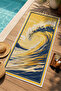 Dramatic Yellow Navy Blue Big Ocean Wave Patterned 70X150 Beach Towel - Cotton Bath Towel