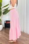 Women's Pink Long Skirt with Elastic Waist, Layered, Gathered, Muslin Cotton, A-Line - 4