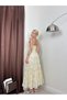 Women's Yellow Strap V-Neck Floral Appliqué Ruched Midi Evening Dress - 2