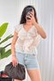 Women's Stone V-Neck Flounce Ruffle Elastic Waist Sleeveless Woven Blouse - 3