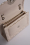 Stylish Women's Shoulder Bag with Quilted Embroidered Stone and Mesh Chain Strap Detail, Cream - 3