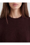 Burgundy Crew Neck Oversized Women's Knit Sweater - 3