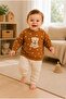 Baby 100% Cotton Teddy Bear Patterned Sweatshirt and Pants Set - 6
