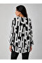 V-Neck Black and White Graphic Printed Relaxed Fit Women's Blouse - 2