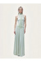 DRAPELİ DİK YAKA MAXİ ELBİSE 2775
