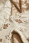 Baby Unisex Teddy Bear Patterned Cream Ribbed Cotton Bodysuit and Pants Set - Soft Textured Newborn - 6